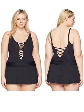 Bleu Swimdress Size 22W Rod Beattie Black Skirted